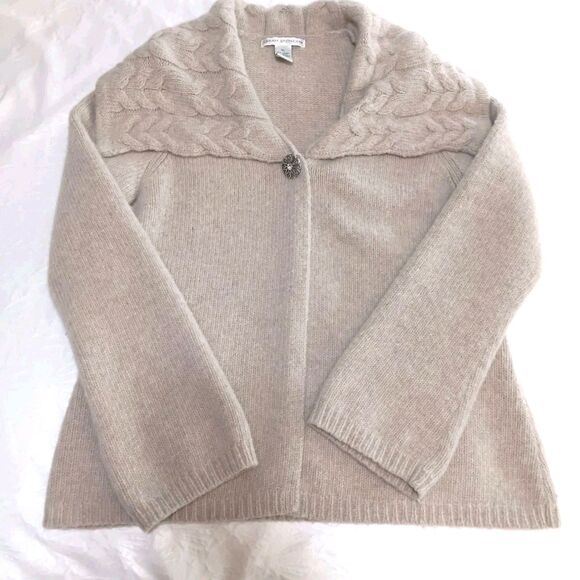 Sara Spencer XL Beige Lambswool Angora Cardigan Sweater Single Jewel Snap - Picture 3 of 11